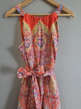 Talbots Coral Paisley Tie-Waist Mini Dress